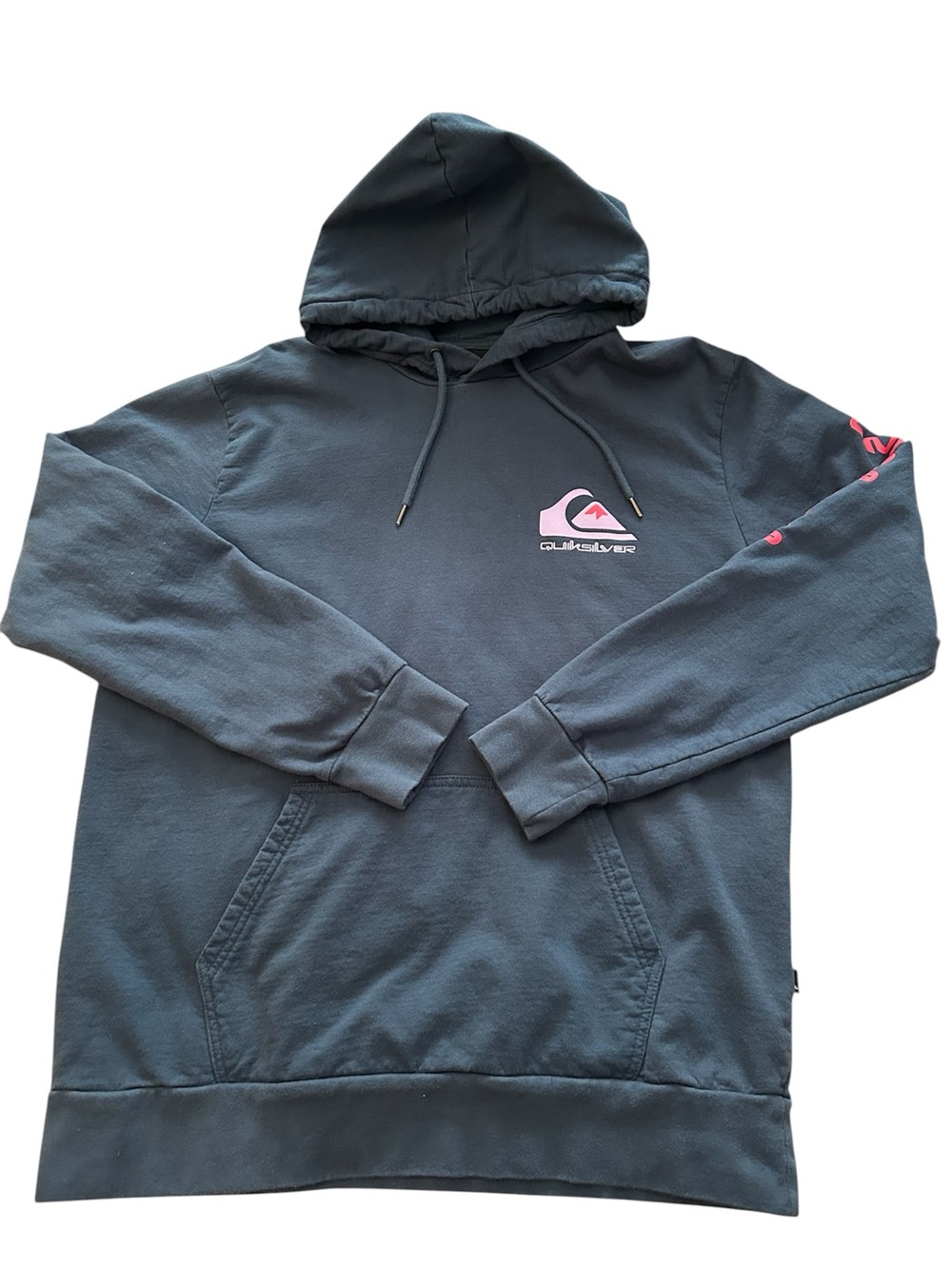 Quiksilver Men's Navy Blue Hoodie with Lavender Logo